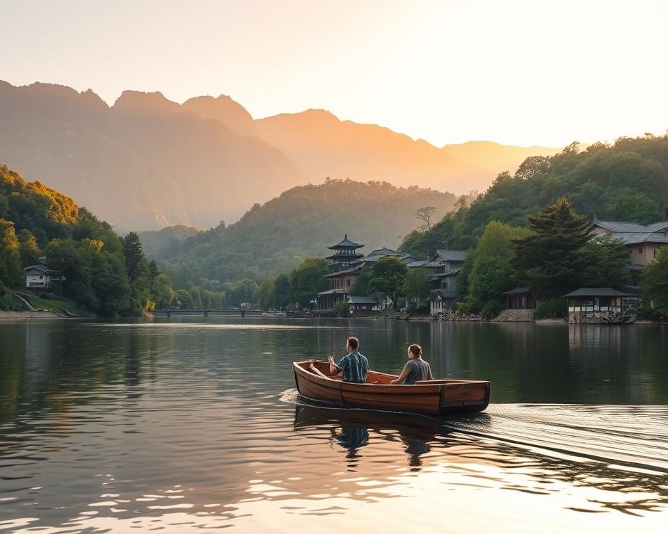 Bootsfahrt auf dem Hozu-Fluss