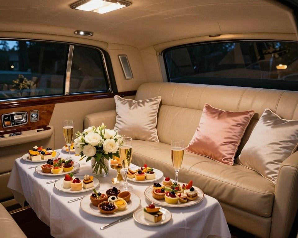 Catering und Getränke in der Hochzeitslimousine